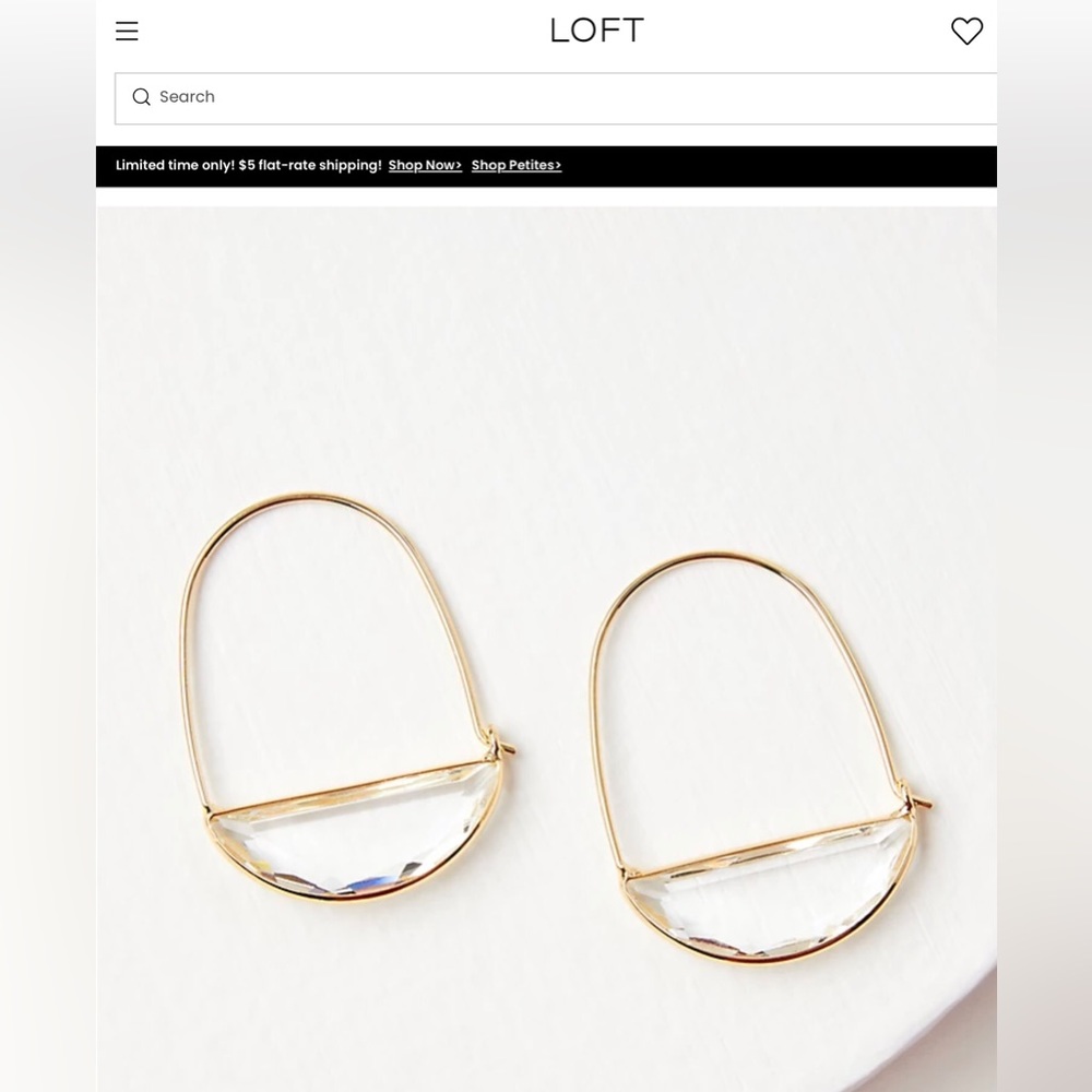New The Loft Crescent Hoop Earrings ~ Transparent Glass Hoops